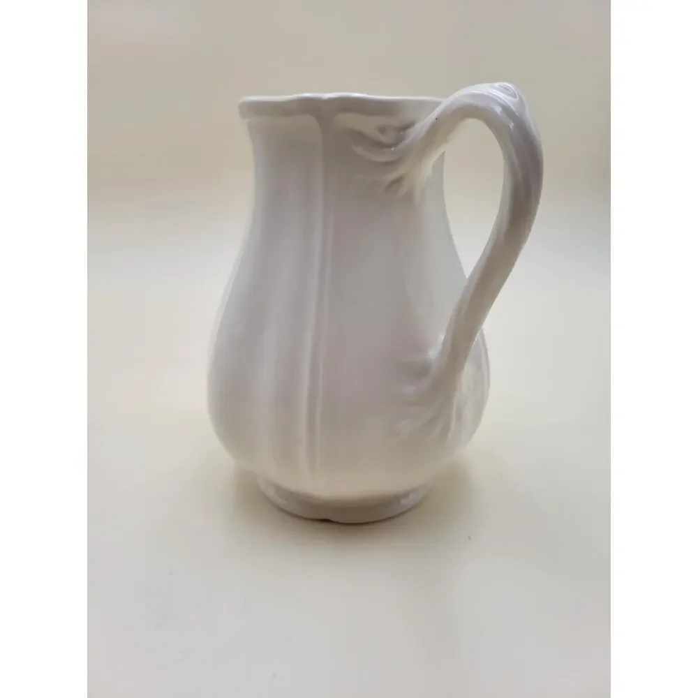 Wedgwood Queen's Shape Ceramic Pitcher White Scalloped Rim Vintage